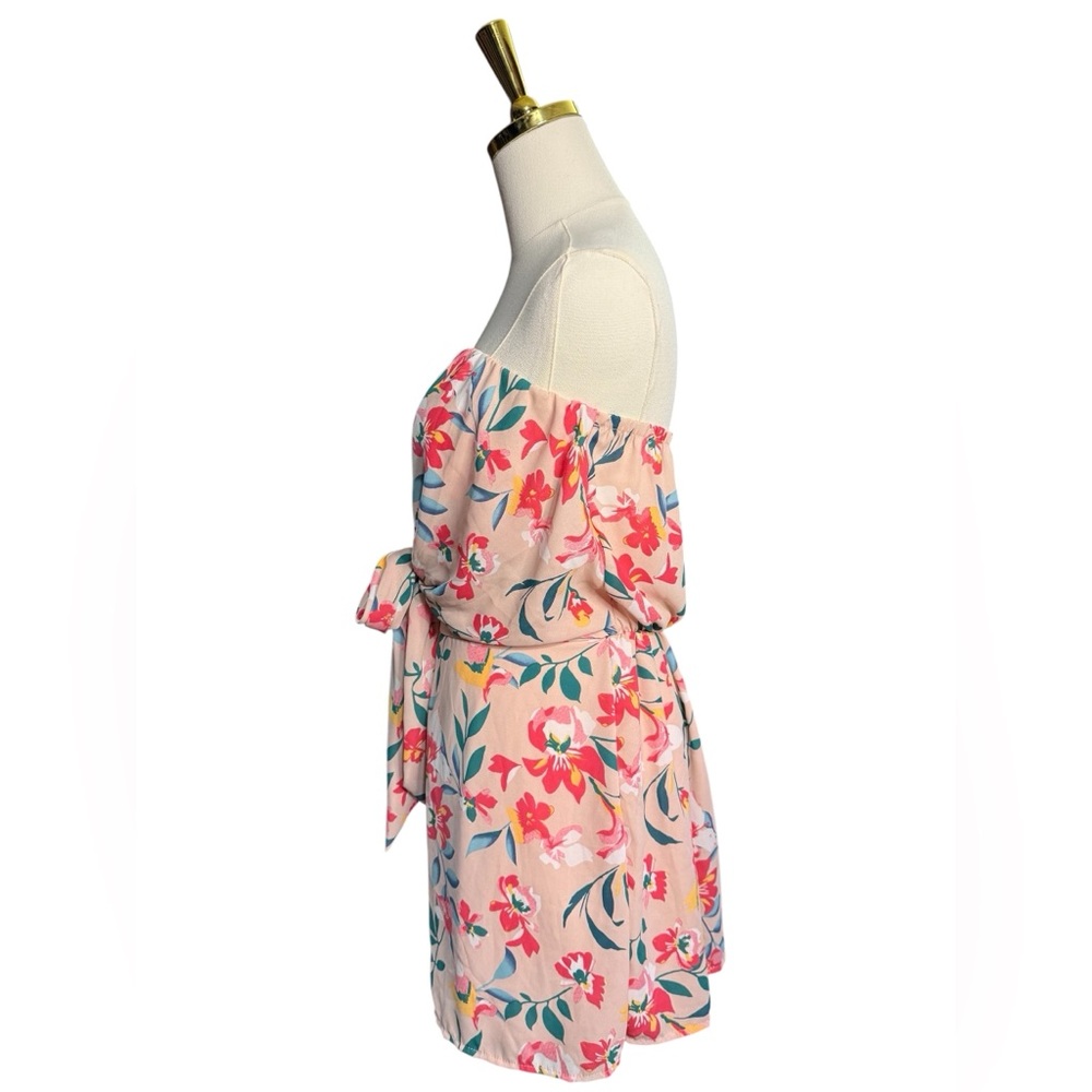 Strapless Pink Floral Tie-Front Romper - Picture 4 of 5